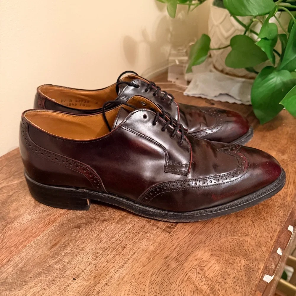 Johnston & Murphy Optima Mens 7.5D Burgundy Leather Wingtip Derby USA Old Money